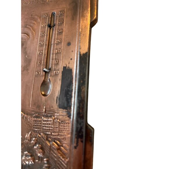Vintage French Copper Paris Souvenir Wall Thermometer Plaque With Eiffel Tower D - Picture 6 of 7